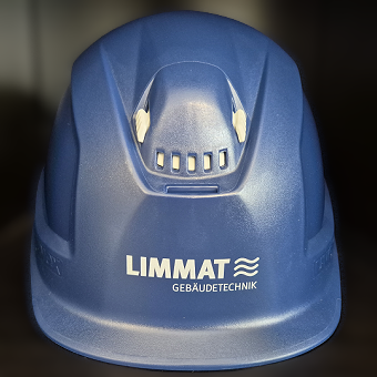 Schutzhelm blau mit Logo vorne