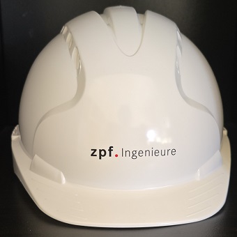 Bauhelm bedruckt mit Logo