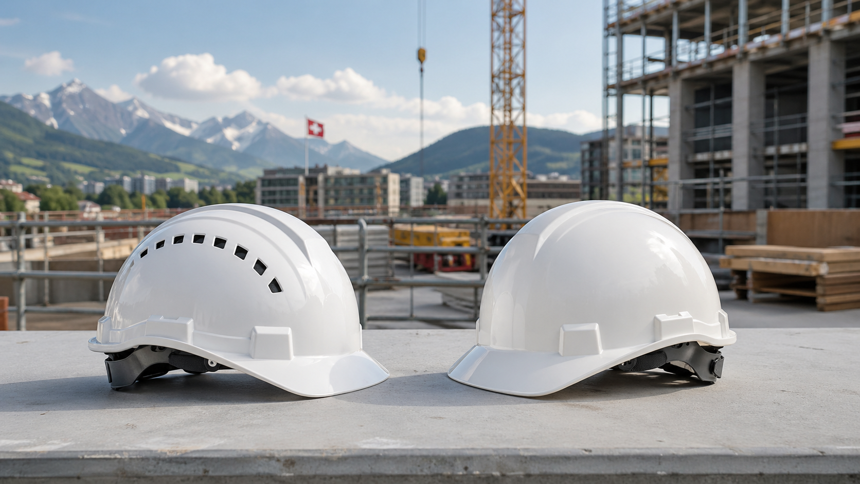 Zwei Bauhelme im Vergleich