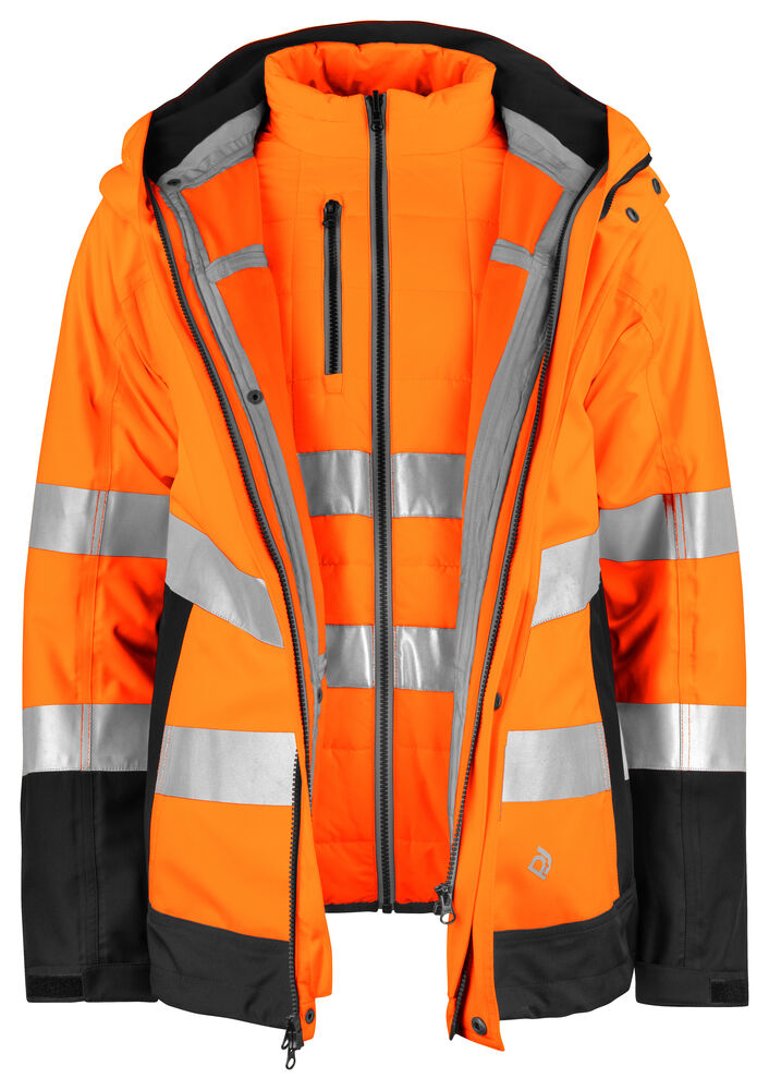 Projob 6445 Wind- und wasserdichter Parka 3-in-1 leuchtorange/schwarz Gr. 
