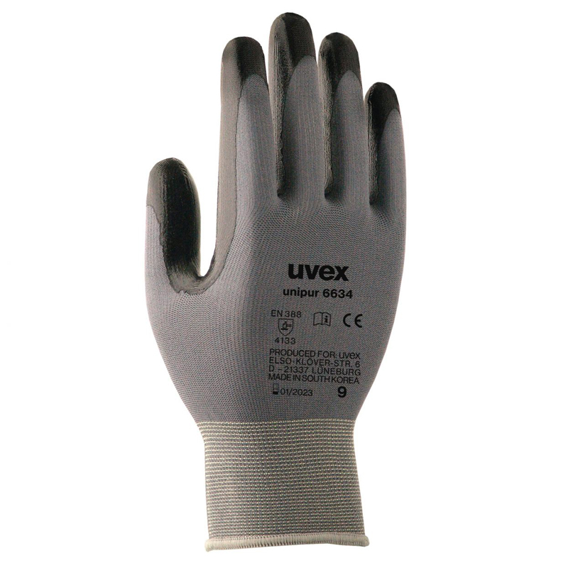 Schutzhandschuh uvex unipur 6634 grau/schwarz 10 Paar Gr. 8