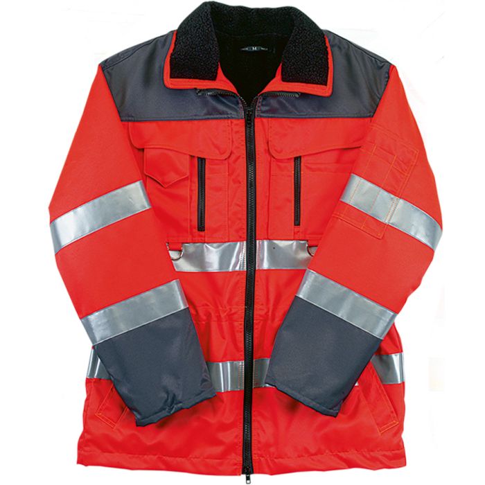 Trekker Reflex EN 20471 Lange Warnschutzjacke leuchtrot/grau Gr. M